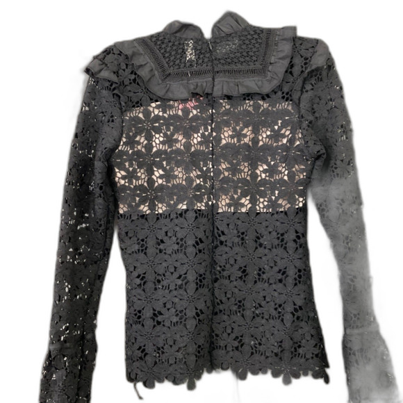 Womens Victorian Steampunk Lace Top sz. M Black High Neck Whimsigoth Fairy zips - Picture 2 of 14